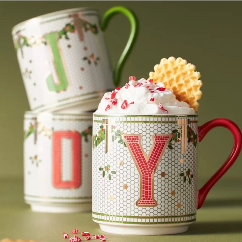 NWT Anthropologie Festive Bistro Tile Monogram Mug Letter “M”